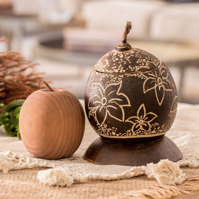 Dried gourd decorative accent, 'Caribbean Flowers' - Tropical Floral Handmade Round Dried Gourd Decorative Accent