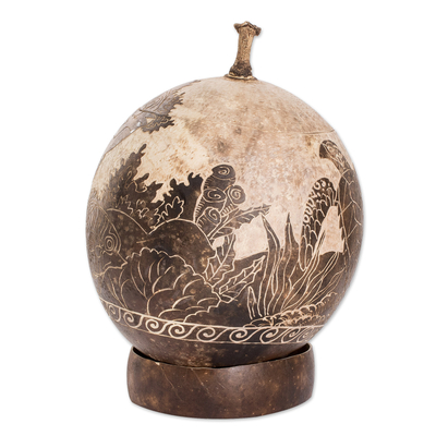 Dried gourd decorative accent, 'Seafloor' - Sea Life-Themed Round Dried Gourd Decorative Accent