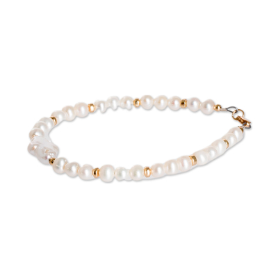 Pulsera con colgante de perlas cultivadas - Pulsera con cuentas de perlas cultivadas barrocas y redondas en tono crema