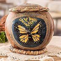 Dried gourd decorative accent, 'Monarch Flutter' - Monarch Butterfly-Themed Dried Gourd Decorative Accent