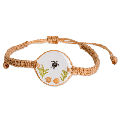 Macrame jewellery set, 'Marine Sage' - Set of Resin Turtle Pendant Necklace and Macrame Bracelet
