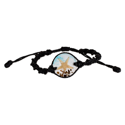 Macrame jewellery set, 'Oceanic Star' - Set of Resin Starfish Pendant Necklace and Macrame Bracelet