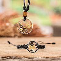 Macrame jewelry set, 'Enchanting Hopes' - Set of Butterfly-Themed Necklace and Macrame Bracelet