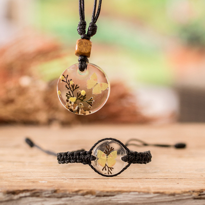 Makramee-Schmuckset - Set aus Halskette und Makramee-Armband mit Schmetterlingsmotiv