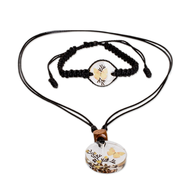 Conjunto de joyas de macramé - Conjunto de collar con temática de mariposas y pulsera de macramé