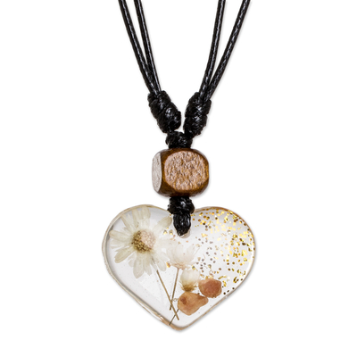 Herzförmige Gänseblümchen-Anhänger-Halskette aus Harz – fröhliches Herz