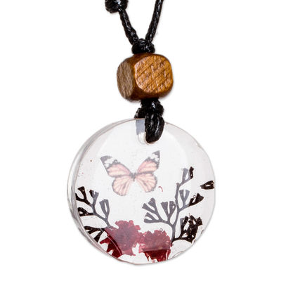 Resin macrame jewellery set, 'Monarch Hope' - Set of Resin Monarch Butterfly Necklace and Macrame Bracelet