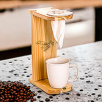 Soporte de café de goteo de una sola porción de madera, 'Lucky Scents' - Soporte de café de goteo de una sola porción de madera de pino con temática de ranas