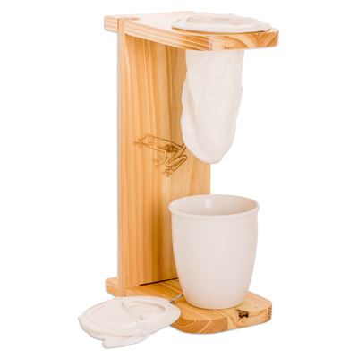 Puesto de café de goteo de una sola porción de madera - Soporte de café de goteo monodosis de madera de pino con temática de ranas