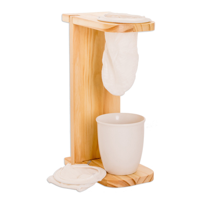 Wood single-serve drip coffee stand, 'Delightful Scents' - Handcrafted Pinewood Single-Serve Drip Coffee Stand