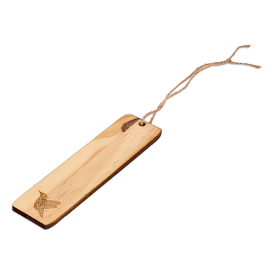 Wood bookmark, 'Harmonious Words' - Tropical Hummingbird-Themed Handcrafted Pinewood Bookmark