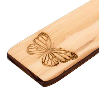Wood bookmark, 'Magical Words' - Tropical Butterfly-Themed Handcrafted Pinewood Bookmark