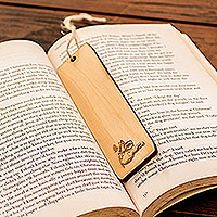 Wood bookmark, 'Peaceful Words' - Tropical Sloth-Themed Handcrafted Pinewood Bookmark