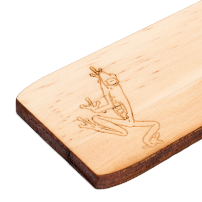 Wood bookmark, 'Lucky Words' - Tropical Frog-Themed Handcrafted Pinewood Bookmark