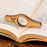 Wood page holder, 'Hummingbird Reading' - Tropical Hummingbird-Themed Handcrafted Pinewood Page Holder