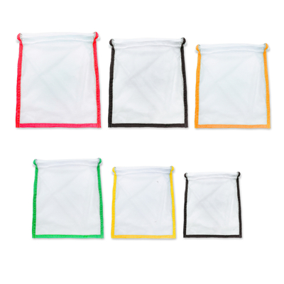 Reusable storage bags, 'Conscious Organization' (set of 6) - Six Reusable Mesh Storage Bags for Food Cords and Laundry