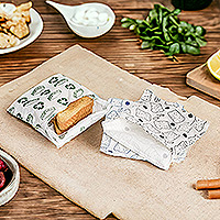 Baumwoll-Sandwichbeutel, „Conscious Bites“ (3er-Set) – Set mit 3 umweltfreundlichen, bedruckten, gemusterten Baumwoll-Sandwichbeuteln