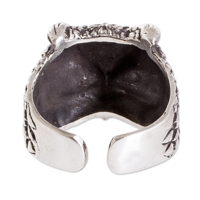 Sterling silver cocktail ring, 'Emblem of the Sage' - Owl-Shaped Sterling Silver Cocktail Ring from Costa Rica