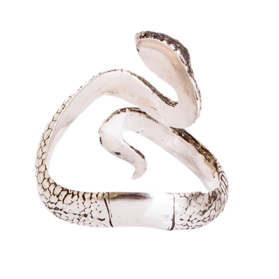 Anillo envolvente de plata de ley, 'Serpentine Elegance' - Anillo envolvente ajustable de plata de ley con forma de serpiente pulida