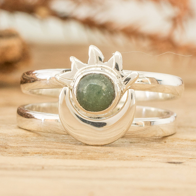 Jade stacking rings, 'Eclipse on the Sun' (set of 2) - Polished Sun-Themed Natural Jade Stacking Rings (Set of 2)