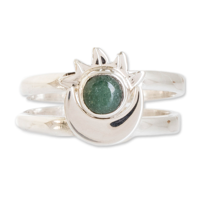 Jade stacking rings, 'Eclipse on the Sun' (set of 2) - Polished Sun-Themed Natural Jade Stacking Rings (Set of 2)