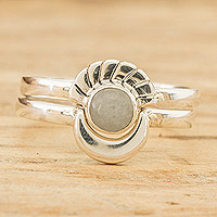 Jade stacking rings, 'Eclipse on the Moon' (set of 2) - Polished Moon-Themed Natural Jade Stacking Rings (Set of 2)