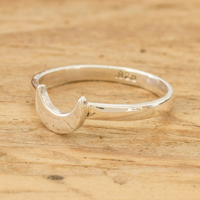 Sterling silver band ring, 'Dazzling Night' - High-Polished Moon-Themed Sterling Silver Band Ring