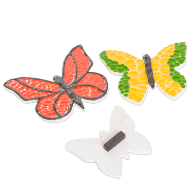 Wood magnets, 'Wind Friends' (set of 3) - Set of 3 Hand-Painted Butterfly Wood Magnets from Guatemala