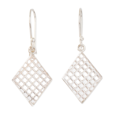 Pendientes colgantes de plata de ley - Pendientes colgantes pulidos con estampado geométrico y forma de diamante