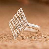 Sterling silver cocktail ring, 'Ethereal Diamond' - Diamond-Shaped Sterling Silver Cocktail Ring from Guatemala