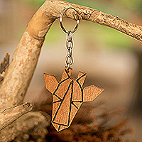 Holz-Schlüsselanhänger, „Minimalistische Giraffe“ – handgefertigter, minimalistischer, moderner Giraffen-Schlüsselanhänger aus Zedernholz