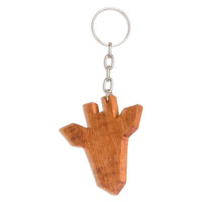Wood keychain, 'Minimalist Giraffe' - Handcrafted Minimalist Modern Cedarwood Giraffe Keychain