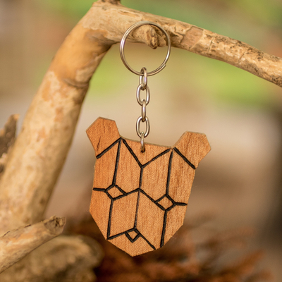 Llavero de madera - Llavero de oso de madera de cedro moderno minimalista hecho a mano