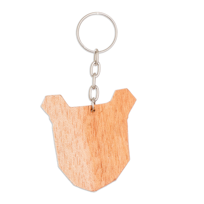 Wood keychain, 'Minimalist Bear' - Handcrafted Minimalist Modern Cedarwood Bear Keychain