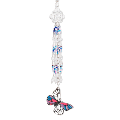 Crystal and glass beaded suncatcher, 'Butterfly Beauty' - Butterfly-Themed Crystal and Glass Beaded Suncatcher