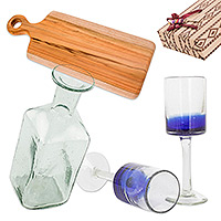 Curated gift set, 'Wine & Delight' - Handmade Glass Pieces and Cheese Board Curated Gift Set