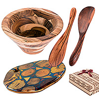 Set de regalo curado, 'Cocina de la Madre Naturaleza' - Set de regalo curado con utensilios de madera para servir con temática natural