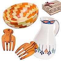 Set de regalo curado, 'Ensalada de primavera' - Set de regalo curado con jarra tropical y herramientas de madera para servir