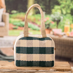 Cotton handbag, 'Checkered Viridian' - Handloomed Checkered Viridian Cotton Handbag with Zipper