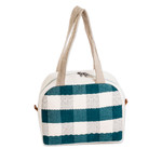 Cotton handbag, 'Checkered Viridian' - Handloomed Checkered Viridian Cotton Handbag with Zipper