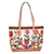 Bolso de hombro de algodón con detalles de cuero - Bolso de hombro de algodón con bordado floral y detalles en cuero