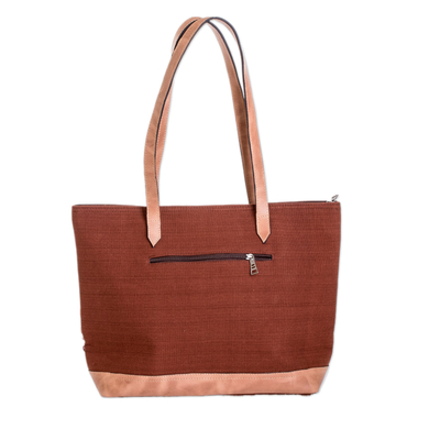 Leather-accented cotton shoulder bag, 'Happy Blooming' - Floral Embroidered Leather-Accented Cotton Shoulder Bag