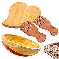 Curated gift set, 'Dinner for My Valentine' - Hand-Carved San Valentine-Themed Wood Curated Gift Set