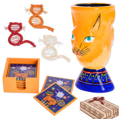 Curated gift set, 'Cat Lover's Delight' - Handcrafted Whimsical Cat-Themed Curated Gift Set