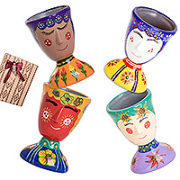 Set de regalo curado, 'Macetas alegres' - Set de regalo curado de maceta de cerámica pintada a mano