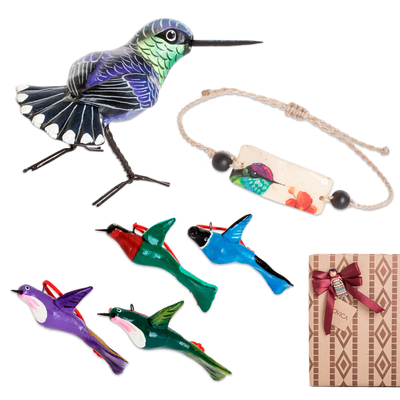 Set de regalo seleccionado - Conjunto de regalo curado con temática de colibrí pintado a mano.