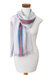 Bufanda de algodón - Bufanda de algodón gris con flecos y rayas de colores tejida a mano