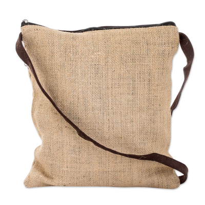 Natural fiber sling bag, 'Classic Guatemala' - Screen-Printed Antigua Guatemala Natural Fiber Sling Bag