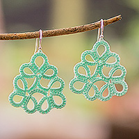 Hand-tatted dangle earrings, 'Petal Essence in Mint' - Hand-Tatted Dangle Earrings in Mint Crafted in Guatemala