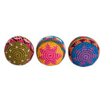Cotton hacky sacks, 'Cheerful Orbs' (set of 3) - Set of 3 Colorful Patterned Crocheted Cotton Hacky Sacks